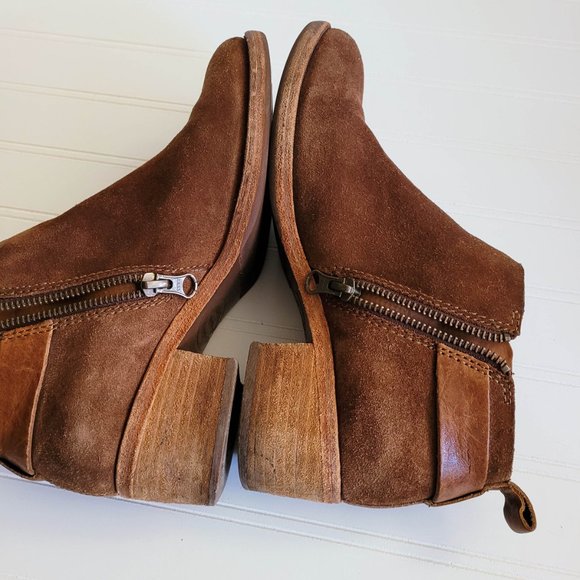 Kork Ease Ankle Boots Size 7 Brown Suede Mesa Side Zips Stacked Heel Western - Picture 5 of 12